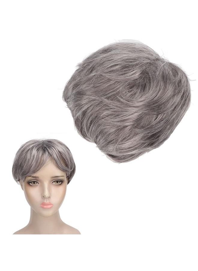 Arabest - Men Gray Short Wig Heat Resistant Synthetic Multipurpose Adjustable Layered Soft Old Man Gray Wig - Image 1
