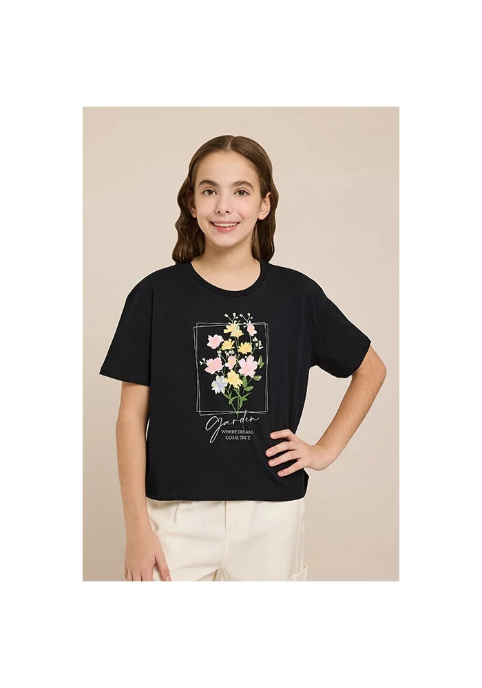 أر أند بي Graphic Print T-Shirt with Crew Neck and Short Sleeves