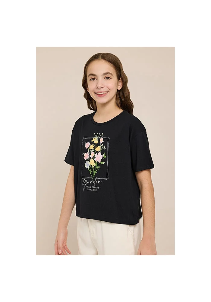 أر أند بي Graphic Print T-Shirt with Crew Neck and Short Sleeves