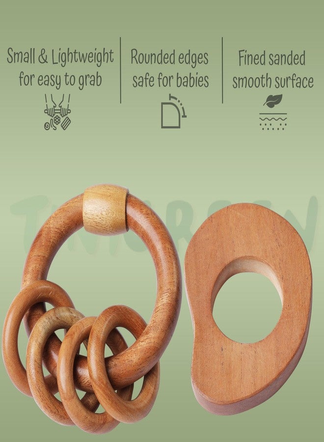 TINIGREEN Neem Wooden Baby Teether Natural Neem Wood Teething Toy for Infants 3–12 Months Chemical-Free, Handcrafted Baby Teether (Pack of 2) (Mango-Rattle) - Image 2