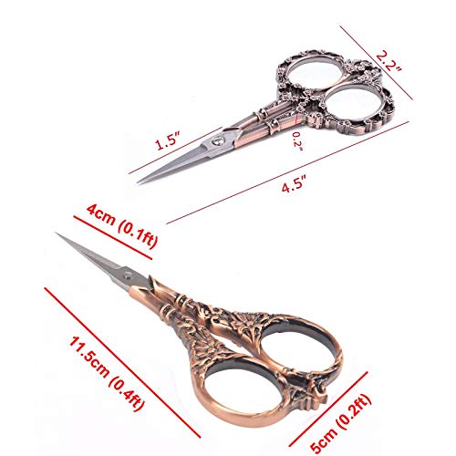 BIHRTC 2 Pairs Sewing Scissors Vintage European Style Flower Pattern Needlework Embroidery Stainless Steel Craft Tailor Scissors (Copper+Copper) - Image 2
