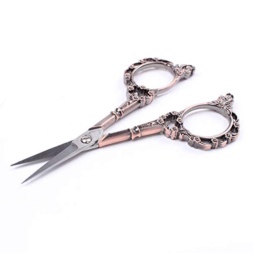 BIHRTC 2 Pairs Sewing Scissors Vintage European Style Flower Pattern Needlework Embroidery Stainless Steel Craft Tailor Scissors (Copper+Copper) - Image 3