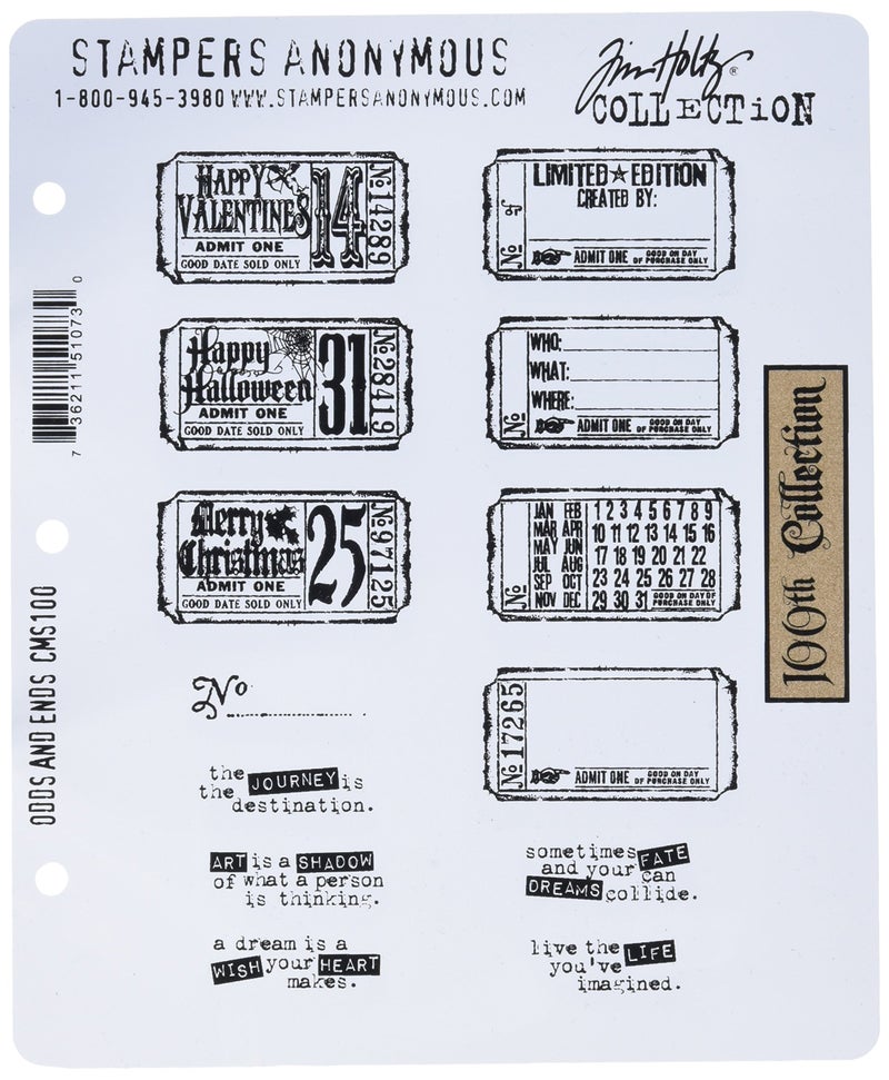 Stampers Anonymous Tim Holtz Large Cling Rubber Stamp Set, Odds and Ends - Image 1