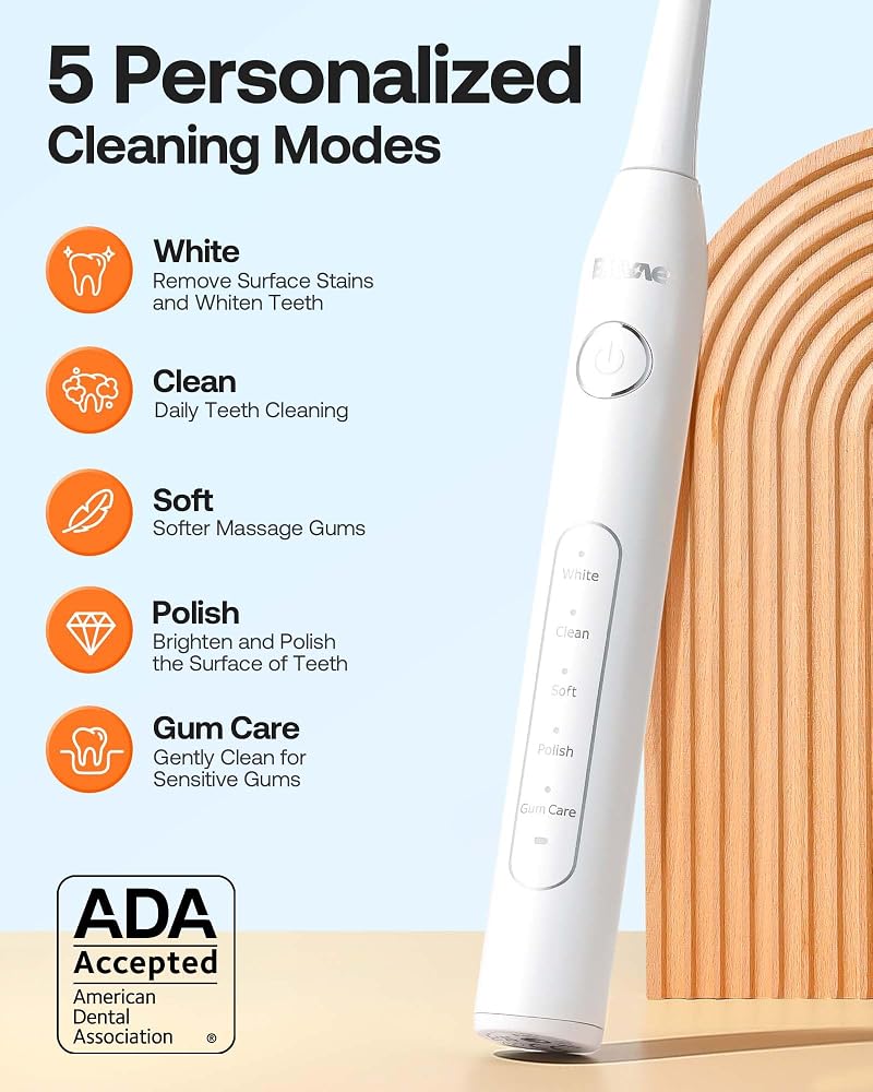 Bitvae D2 Sonic Electric Toothbrush for Adults, 40000 VPM Automatic Toothbrush, 5 Cleaning Modes, 8 Brush Heads, 60-Day Battery, IPX7 Waterproof, Travel Case (White) - Image 4