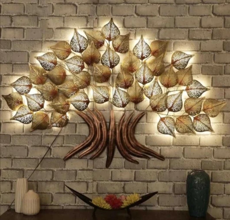 ARThouse Art House Handicraft Big Metal Iron Tree Wall Hanging Decor With Led Light Gold For Home Living Room 90 Cm  - Image 1