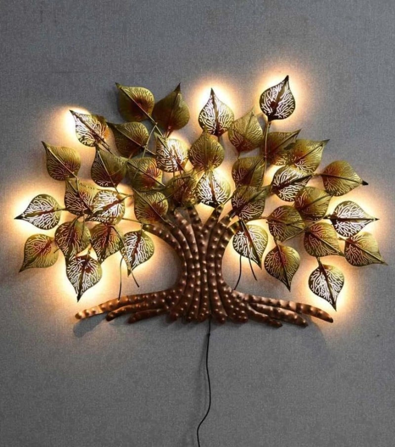 ARThouse Art House Handicraft Big Metal Iron Tree Wall Hanging Decor With Led Light Gold For Home Living Room 90 Cm  - Image 2
