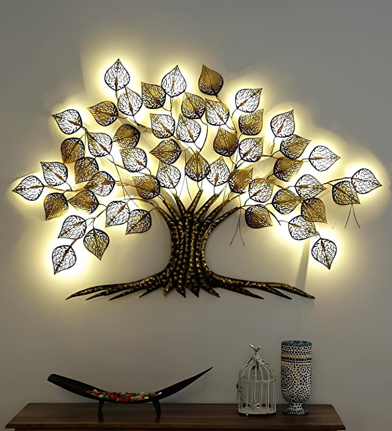 ARThouse Art House Handicraft Big Metal Iron Tree Wall Hanging Decor With Led Light Gold For Home Living Room 90 Cm  - Image 3