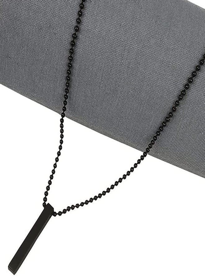 Okos Men's Fashion Jewellery Combo of 2 Rhodium Pated and Soild Black Polish Bar/Cuboid Pendant Necklace with 2 Adjustable Finger Rings For Boys and Men PD1000875BAR - Image 3