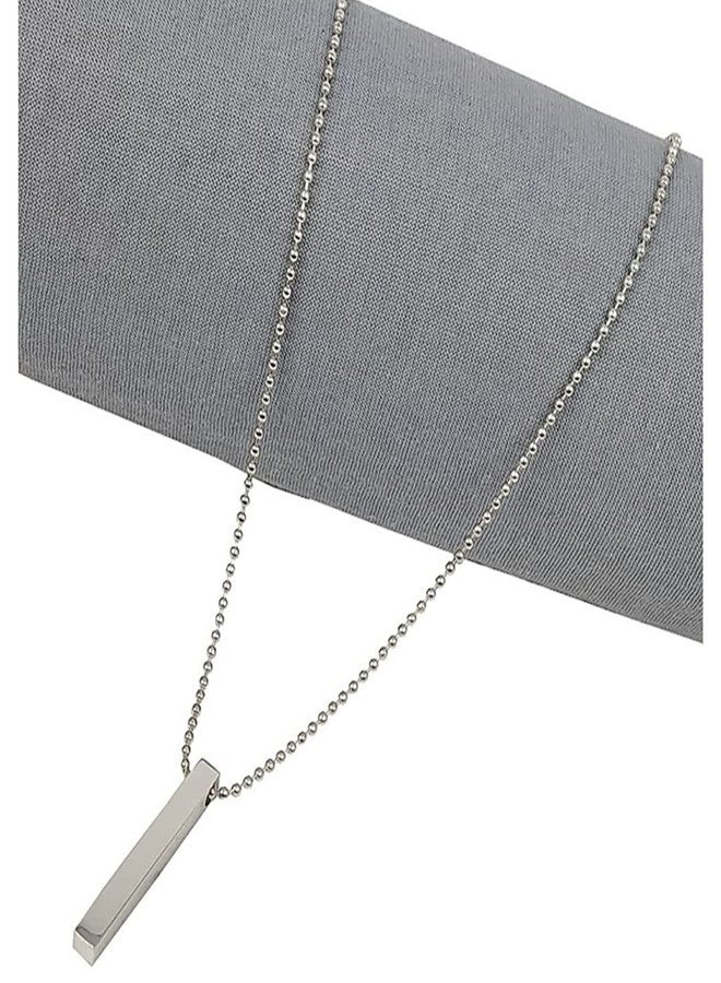 Okos Men's Fashion Jewellery Combo of 2 Rhodium Pated and Soild Black Polish Bar/Cuboid Pendant Necklace with 2 Adjustable Finger Rings For Boys and Men PD1000875BAR - Image 2