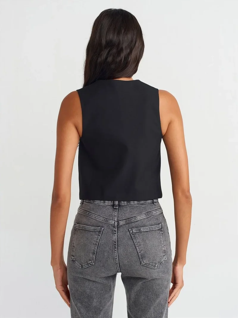 ديلفين Dilvin Women's Crop Woven Waistcoat