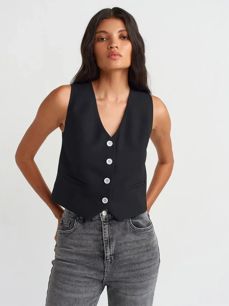 ديلفين Dilvin Women's Crop Woven Waistcoat