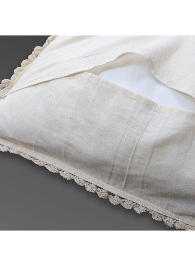 Peepul Tree Handmade Crochet Cotton Cushion Pillow Cover Boho Home Decor Quad Pattern for Sofa Set Bed Living Room Bedroom with Back Zipper 16 x 16 Inches Off White Color Pack of 2 - Image 3