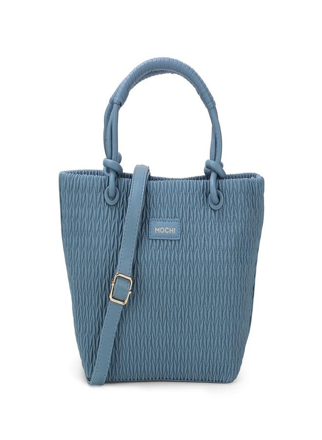 Mochi Stylish Faux Blue Sling with Applique branding and Zipped Closure, Premium Branded lining, Perfect for Casual Use(66-503) - Image 2