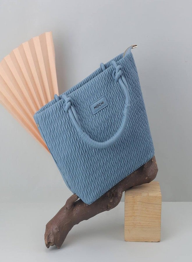 Mochi Stylish Faux Blue Sling with Applique branding and Zipped Closure, Premium Branded lining, Perfect for Casual Use(66-503) - Image 3