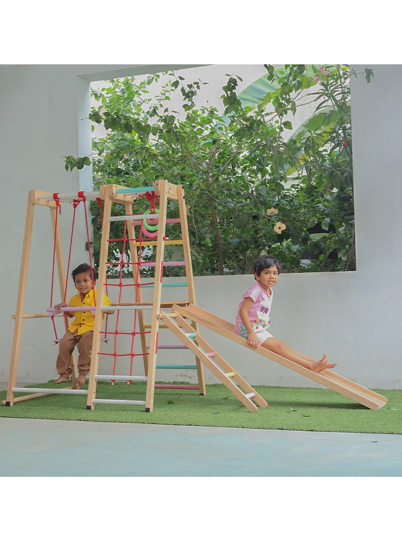 Ariro Jungle Gym Ultimate Kids Wooden Play Set with Swing, Slide and Mini Trampoline - Image 1