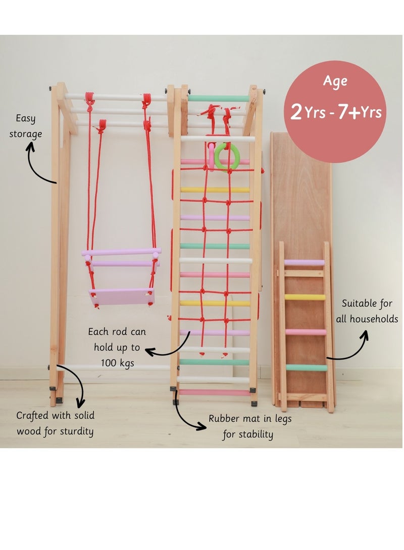 Ariro Jungle Gym Ultimate Kids Wooden Play Set with Swing, Slide and Mini Trampoline - Image 2