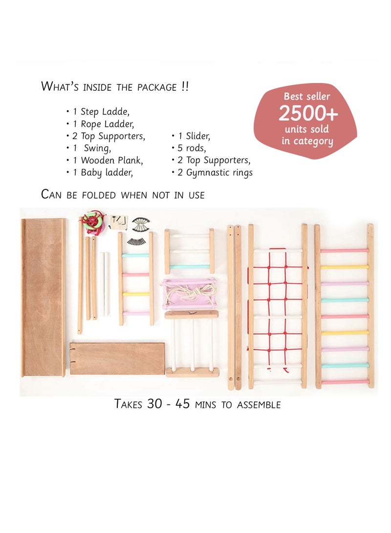 Ariro Jungle Gym Ultimate Kids Wooden Play Set with Swing, Slide and Mini Trampoline - Image 4