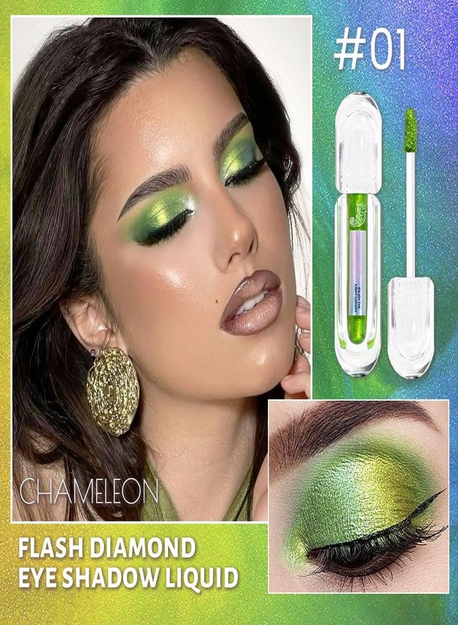 AMY'S DIARY Duochrome MultiChrome Chameleon Liquid Metallic Eyeshadow, High-Impact Multi-Dimensional Finish,Green Silky Smooth and High Pigment Holographic Glitter Eyeshadow Makeup (01#) - Image 3