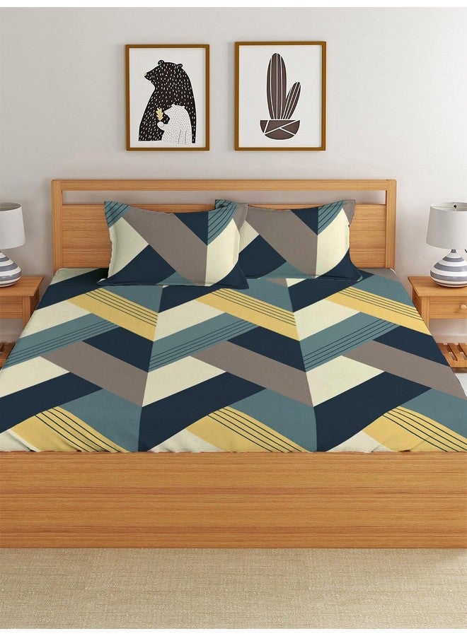 LOOMLYFE 300 TC Cotton Feel Glace Cotton Elastic Fitted Printed Queen Size Double Bed Bedsheet with 2 Pillow Covers Fits Upto 8 inches,Size- 60x78x10 Inches, BlueArrow - Image 2