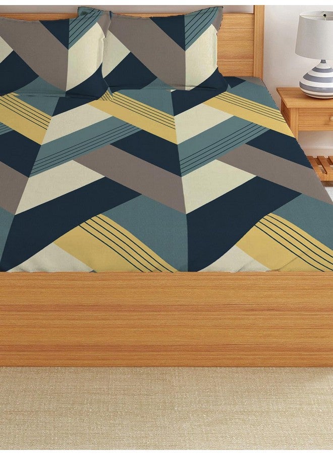 LOOMLYFE 300 TC Cotton Feel Glace Cotton Elastic Fitted Printed Queen Size Double Bed Bedsheet with 2 Pillow Covers Fits Upto 8 inches,Size- 60x78x10 Inches, BlueArrow - Image 3