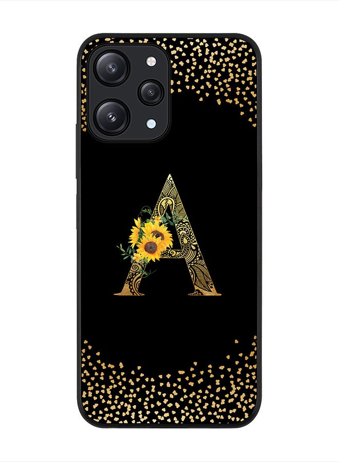 Stylizedd Cover for Xiaomi Redmi 12 4G Case, Rugged Black Slim fit Phone Cases  - Custom Monogram Initial Letter Mandala Floral Pattern Alphabet-A (Black) - Image 1