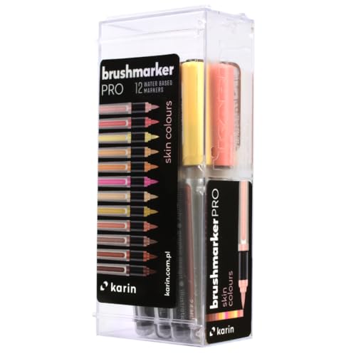 Karin Brushmarker Pro 12pc Skin Colors brush tip markers Set, Blendable, Water-Based, Brush Markers for Adults and Artists, 12 Mixable Colors, Adult Markers for Coloring Books and more - Image 1