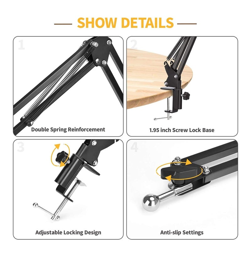 Like Star LikeStar® Adjustable Mobile Phone Holder Stand with Arm Clamp for Desk, 360° Rotation, Sturdy Metal Spring Suspension, Universal Mount for Smartphones, Video Recording, Live Streaming & Online Classes - Image 2