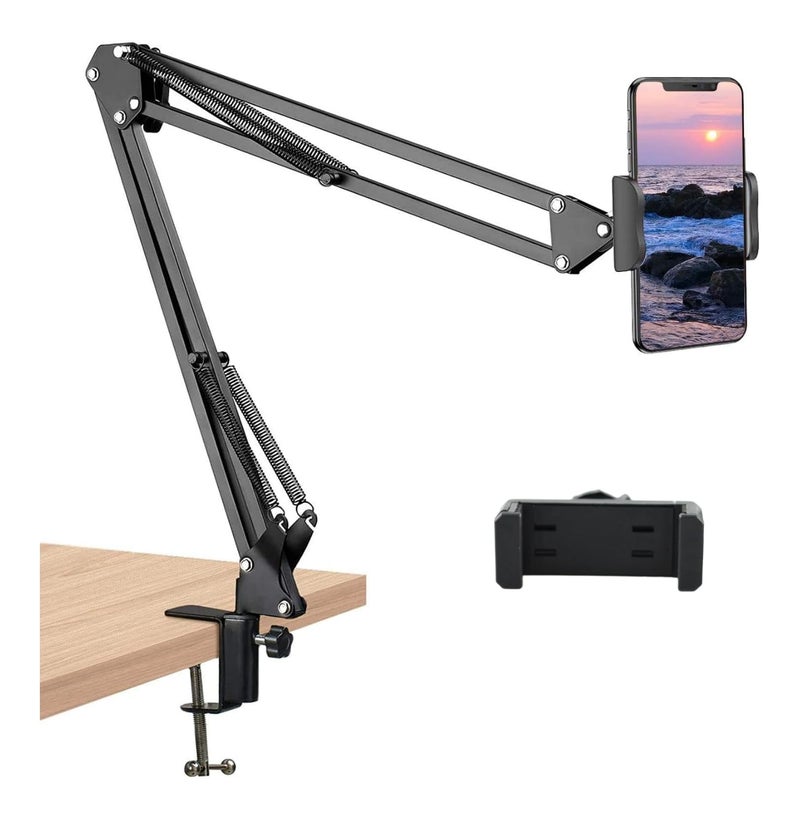 Like Star LikeStar® Adjustable Mobile Phone Holder Stand with Arm Clamp for Desk, 360° Rotation, Sturdy Metal Spring Suspension, Universal Mount for Smartphones, Video Recording, Live Streaming & Online Classes - Image 1