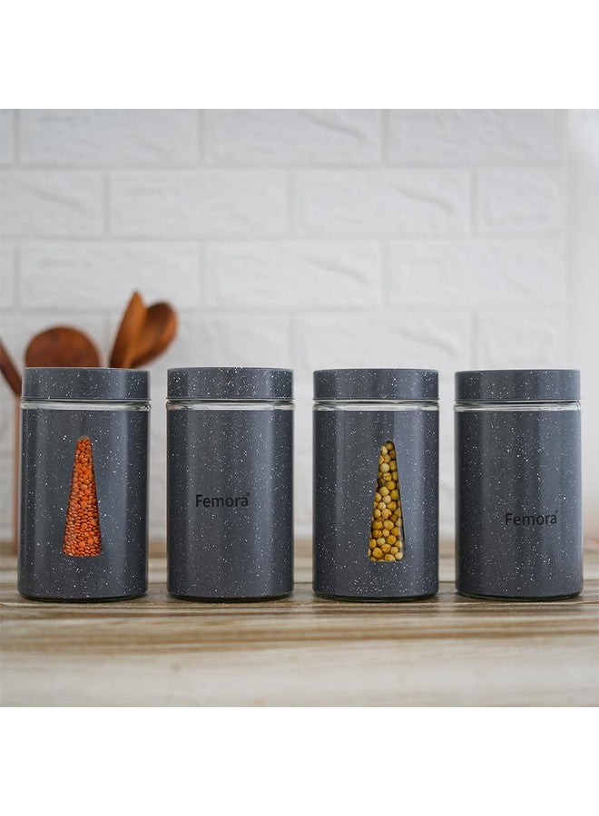 Femora Kitchen Storage Jars Carbon Steel Body With See Through Window Jar, 1000 Ml, Pack Of 4, Grey - Image 2