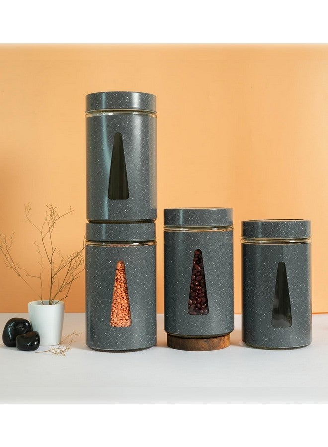 Femora Kitchen Storage Jars Carbon Steel Body With See Through Window Jar, 1000 Ml, Pack Of 4, Grey - Image 1