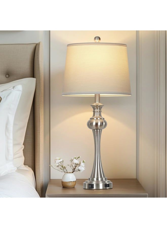 CINSARY 28.75" Silver Table Lampshades, 3 Way Touch Control, For Living Room, A+C Usb Ports And Sockets, Modern Headboard, Elegant Metal Office Bedroom Decoration - Image 3