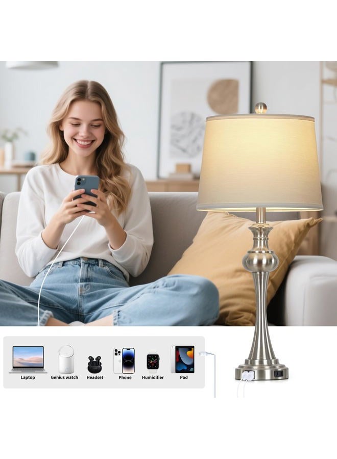 CINSARY 28.75" Silver Table Lampshades, 3 Way Touch Control, For Living Room, A+C Usb Ports And Sockets, Modern Headboard, Elegant Metal Office Bedroom Decoration - Image 5