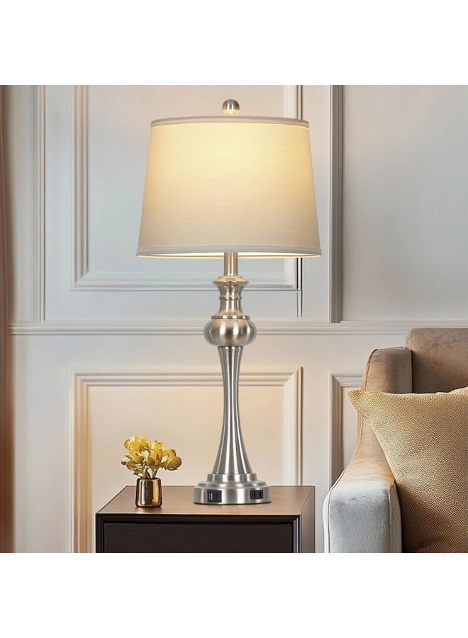 CINSARY 28.75" Silver Table Lampshades, 3 Way Touch Control, For Living Room, A+C Usb Ports And Sockets, Modern Headboard, Elegant Metal Office Bedroom Decoration - Image 4