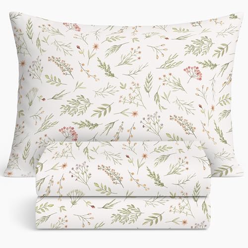 Pobibaby Premium Twin Full Sheets Sets Kids Double Bed Sheets in Cotton Blend | Ultra-Soft Woodland Camping Print with Fitted Sheet, Flat Sheet & Pillowcases (Twin Zephyr Minnie) - Image 1
