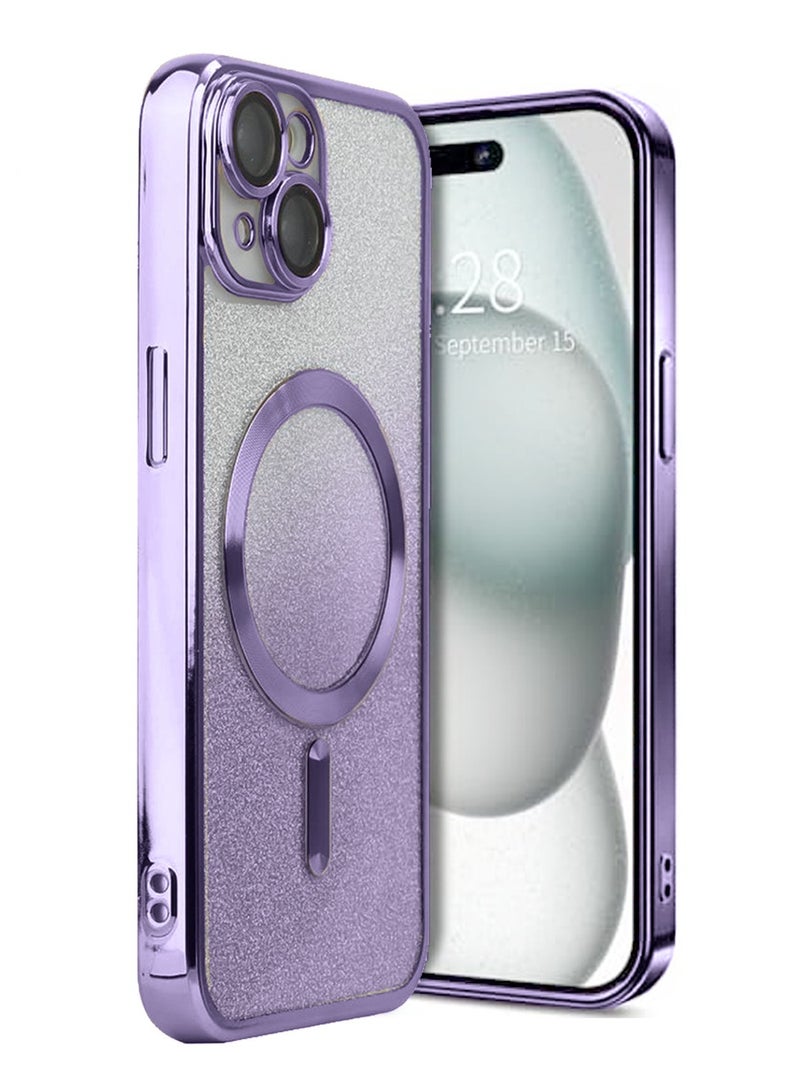 Techie حافظة لامعة قابلة للفصل مع طلاء كهربائي وحماية كاملة للعدسة لكاميرا آيفون 15 متوافقة مع شحن ماغسيف اللاسلكي - بنفسجي شفاف - Image 1