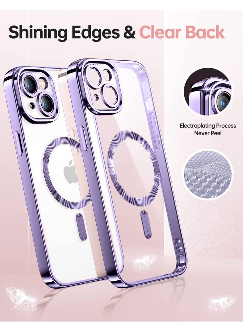 Techie حافظة لامعة قابلة للفصل مع طلاء كهربائي وحماية كاملة للعدسة لكاميرا آيفون 15 متوافقة مع شحن ماغسيف اللاسلكي - بنفسجي شفاف - Image 2