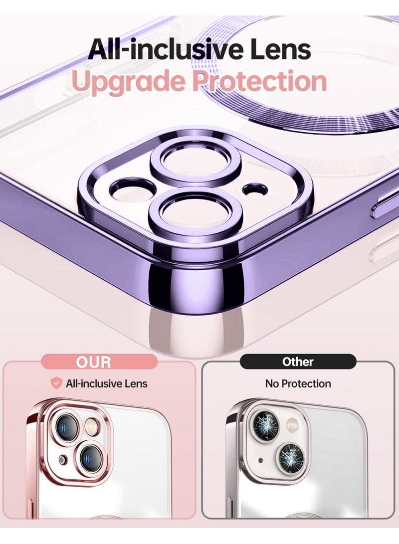 Techie حافظة لامعة قابلة للفصل مع طلاء كهربائي وحماية كاملة للعدسة لكاميرا آيفون 15 متوافقة مع شحن ماغسيف اللاسلكي - بنفسجي شفاف - Image 3