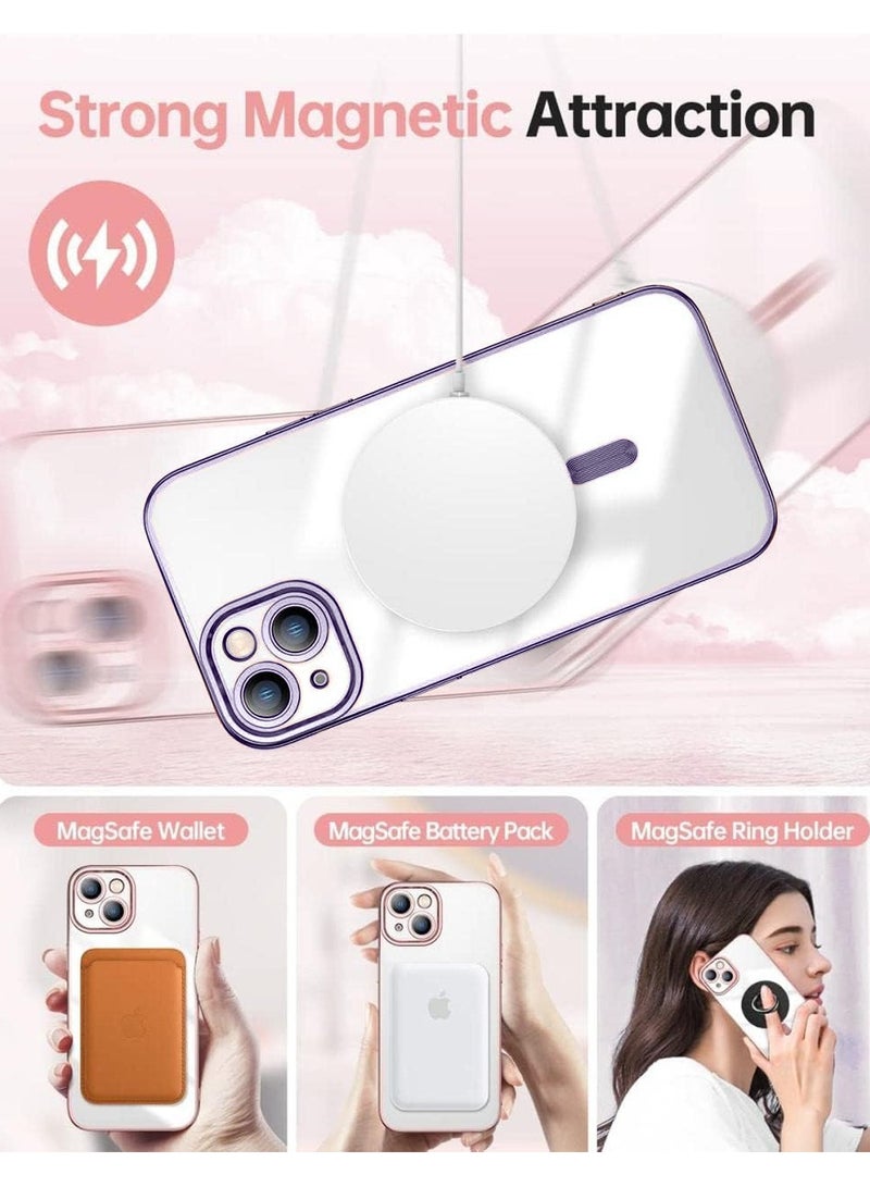 Techie حافظة لامعة قابلة للفصل مع طلاء كهربائي وحماية كاملة للعدسة لكاميرا آيفون 15 متوافقة مع شحن ماغسيف اللاسلكي - بنفسجي شفاف - Image 4