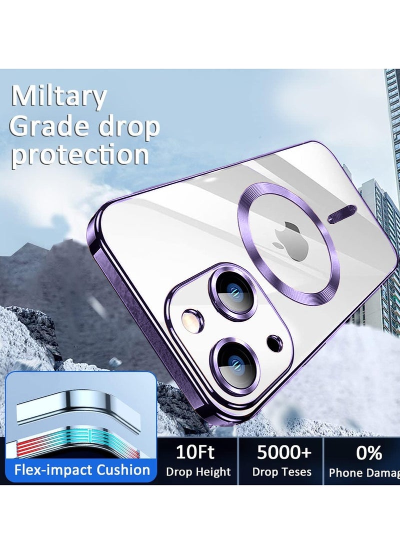 Techie حافظة لامعة قابلة للفصل مع طلاء كهربائي وحماية كاملة للعدسة لكاميرا آيفون 15 متوافقة مع شحن ماغسيف اللاسلكي - بنفسجي شفاف - Image 5