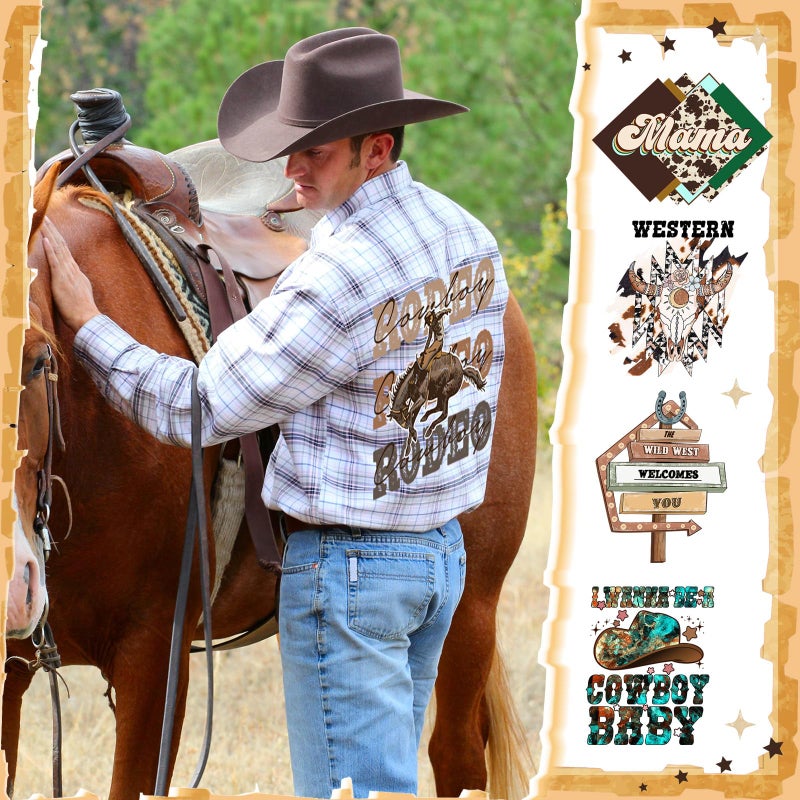 Yuntau 30 Pcs Western Iron On Transfer Patches Iron On Vinyl Decals for Jeans Western DTF Heat Transfer Vinyl Stickers DIY Appliques for Clothing T Shirt Pillow Hat(Western Cowboy) - Image 2
