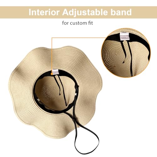 Pleneal Beach Sun Hats for Women, Wide Brim Straw Hats with Adjustable Band, UPF 50+ Summer Foldable Roll up Hat - Image 5