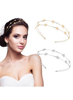 WLLHYF WLLHYF 2 Pieces Star Headbands for Women Girls Star Rhinestone Hair Hoop Pearl Headwear Wedding Headpiece for Bride Hair Bands Accessories double layer golddouble layer silver 