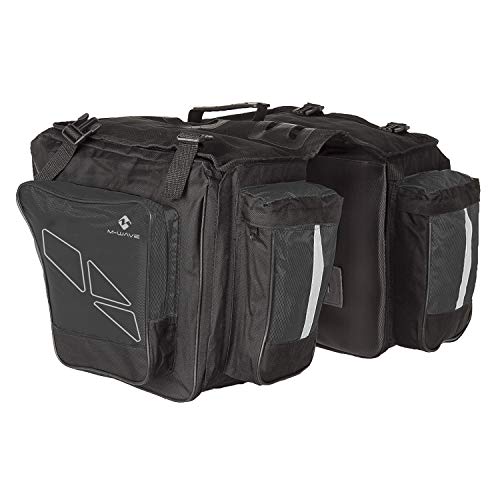 M-Wave Bicycle Cycling Triple Pannier Bag, Black - Image 2
