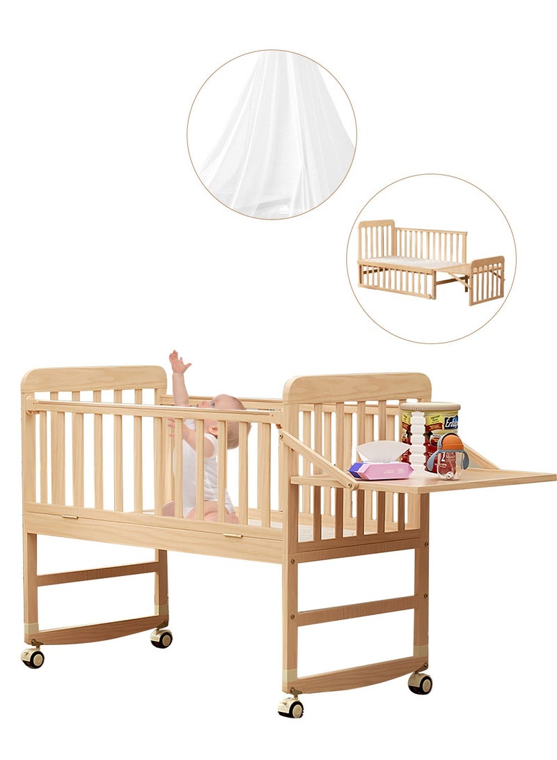 MaBaby Wooden Baby Cots With Mosquito Net, Pushable Baby Rocking Beside Crib With Removable Wheels And Filp Table(Big Size:104*61*85cm) - Image 1