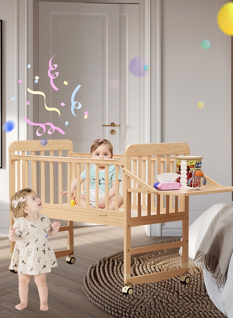 MaBaby Wooden Baby Cots With Mosquito Net, Pushable Baby Rocking Beside Crib With Removable Wheels And Filp Table(Big Size:104*61*85cm) - Image 3
