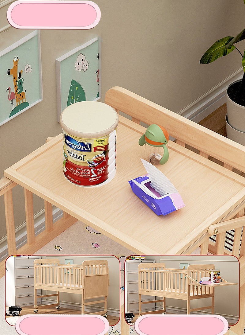 MaBaby Wooden Baby Cots With Mosquito Net, Pushable Baby Rocking Beside Crib With Removable Wheels And Filp Table(Big Size:104*61*85cm) - Image 4