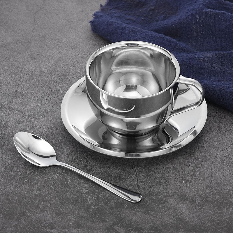 304 Stainless Steel Double-Wall Coffee Cup Set 180ml single Cup (no spoon, no chassis) 