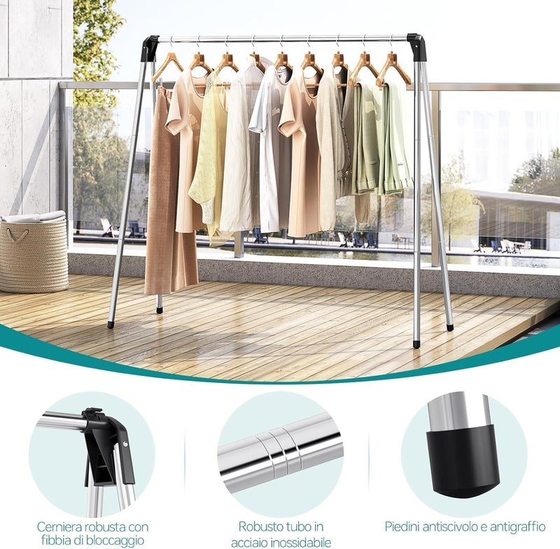 KINGRACK Folding Washing Rack, Stand Dryer Made of Stainless Steel, with Non-Slip Feet, Space-Saving, Suitable for Indoor and Outdoor Use - Image 4