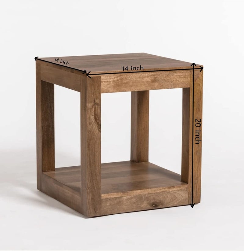 Streem Solid Sheesham Wood Lamp Side Table with Lower Shelf (Style-01) Brown - Image 3