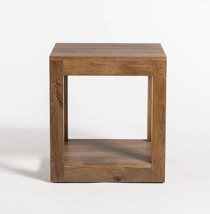 Streem Solid Sheesham Wood Lamp Side Table with Lower Shelf (Style-01) Brown - Image 2